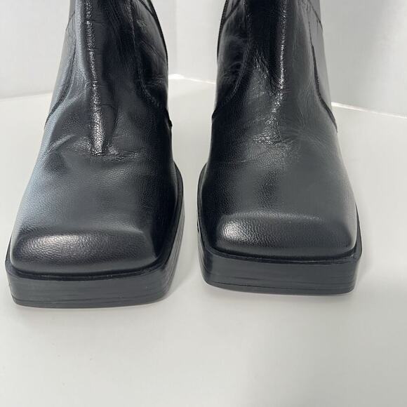 ASOS Leather Boots Womens 8 Mid Calf Chunky Square Toe Y2K Goth Gore NEW - Picture 3 of 13